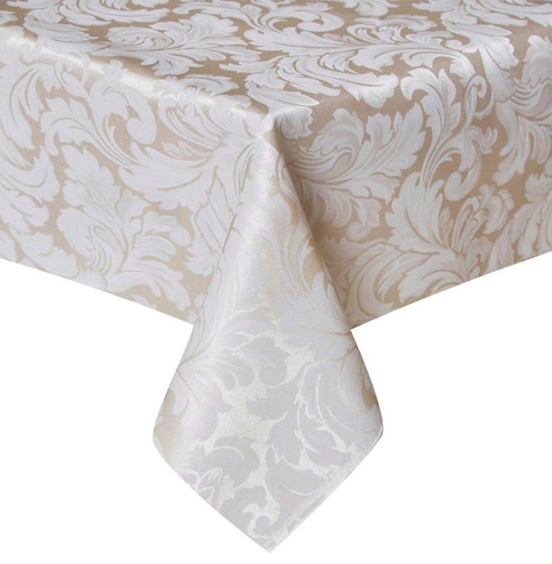 Tektrum 70 X 70 inch Square Damask Jacquard Tablecloth Table Cover - Waterproof/Spill Proof/Stain Resistant/Wrinkle Free/Heavy Duty - Great for Banquet, Parties, Dinner, Kitchen, Wedding (Beige) - Image 1